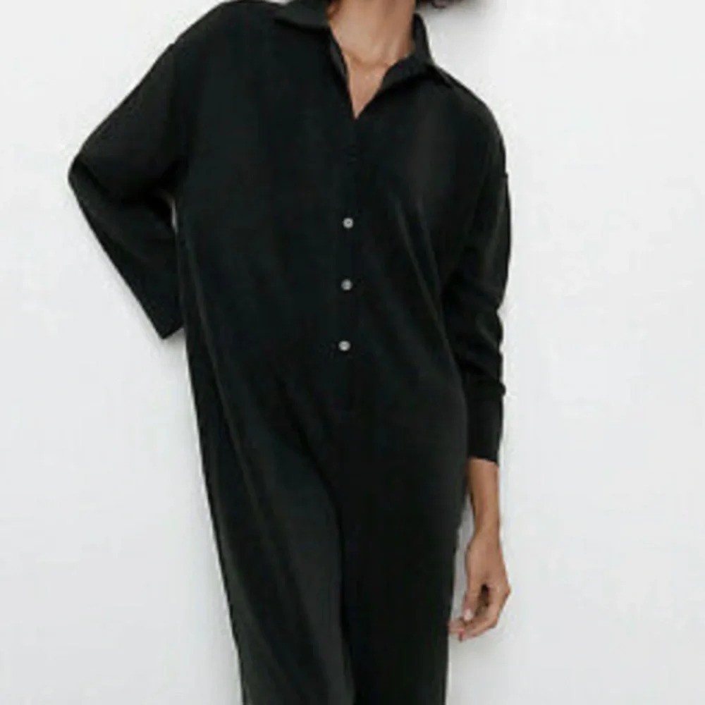 ZARA Sz L Knit Jersey Palazzo Style Soft Long Sleeve  Button Closure Jumpsuit